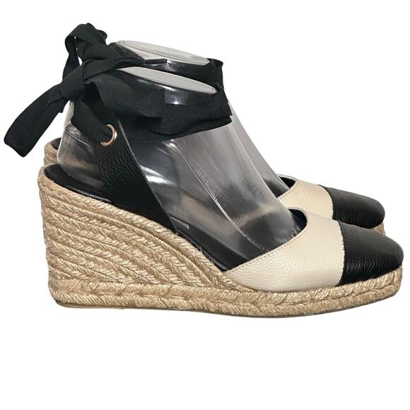 Maypol Shoes - MAYPOL Elegant Black and Cream Wedge Espadrilles Sz 40